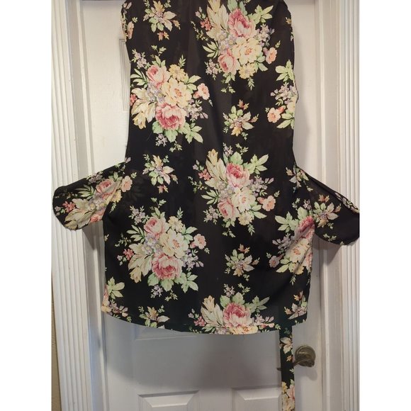 Oscar de la Renta Pink Label Kimono Style Wrap/ Robe Black W/Floral pattern sz M - Picture 7 of 8